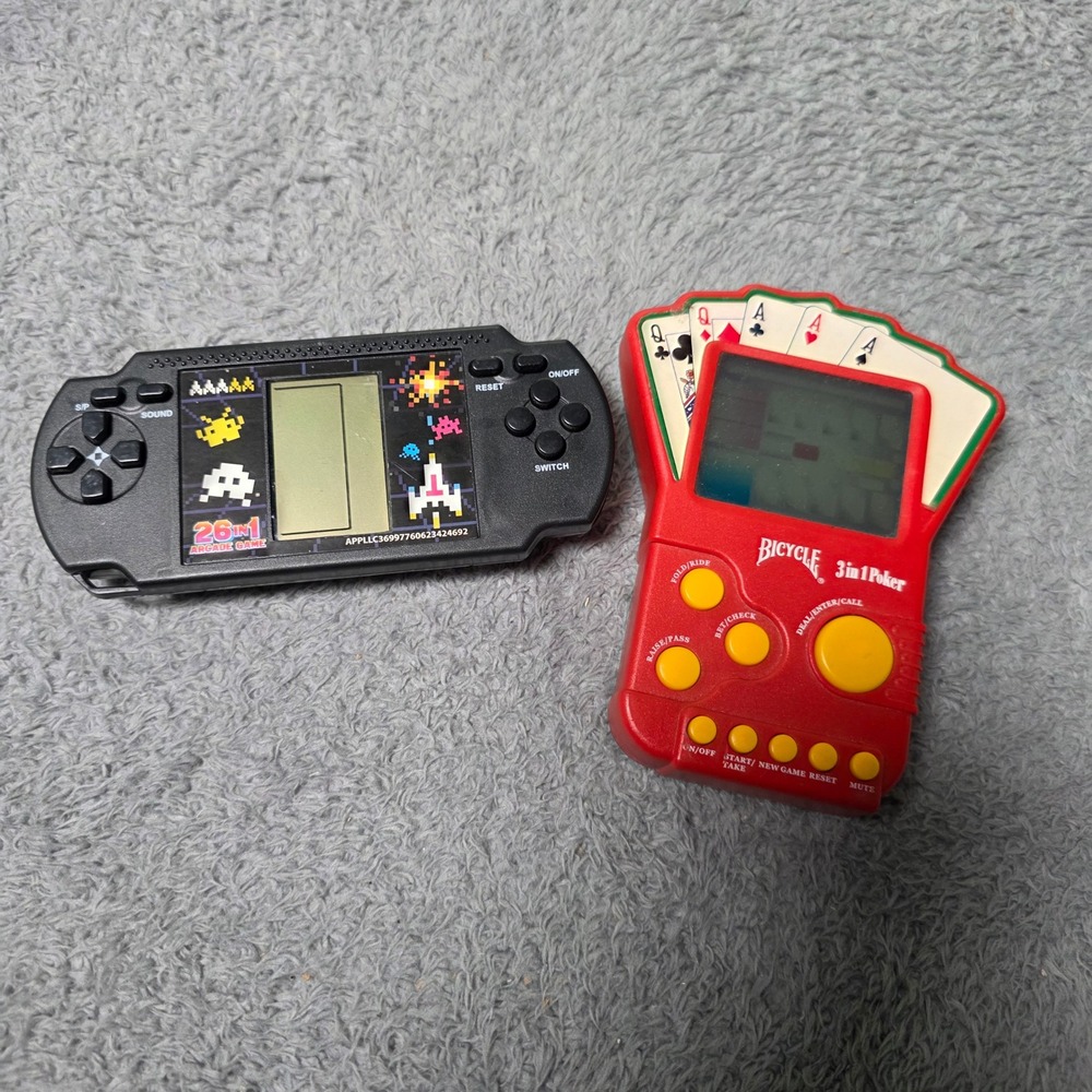 Techno Source Handheld Game Bundle Red Black Poker Arcade 26-in-1 6505